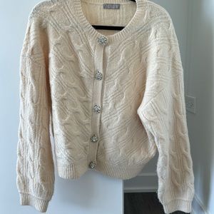 J.Crew Cream Knit Cardigan with crystal buttons, size L